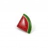 Eco-friendly triangular watermelon slice pin badge, made with hand-painted recycled CD