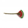 Eco-friendly triangular watermelon slice hair pin, made with hand-painted recycled CD