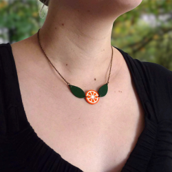 Orange slice with green leaves necklace