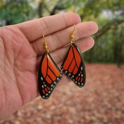 Orange and black Monarch butterfly wings earrings