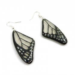 Boucles d'oreilles féérique en forme d'ailes de papillon transparentes et noires à paillettes