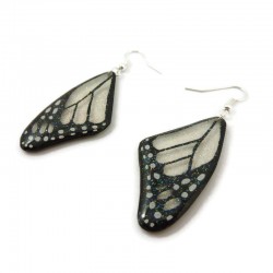 Boucles d'oreilles féérique en forme d'ailes de papillon transparentes et noires à paillettes