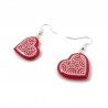 Red hearts dangle earrings with white doodles