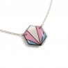 Hexagonal necklace in the colors of transgender pride (blue, pink and white)