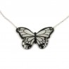 Collier éco-responsable en forme de petit papillon "Papilio Dardanus" noir et blanc