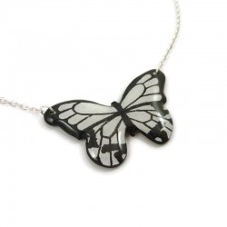 Small black and white "Papilio Dardanus" butterfly necklace