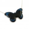 Small navy blue and black "Eunica Alcmena Flora" butterfly necklace