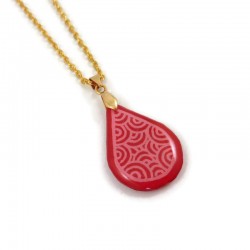 Red teardrop necklace with pink doodles
