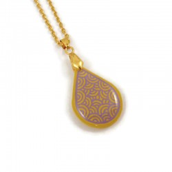 Yellow teardrop necklace with purple doodles