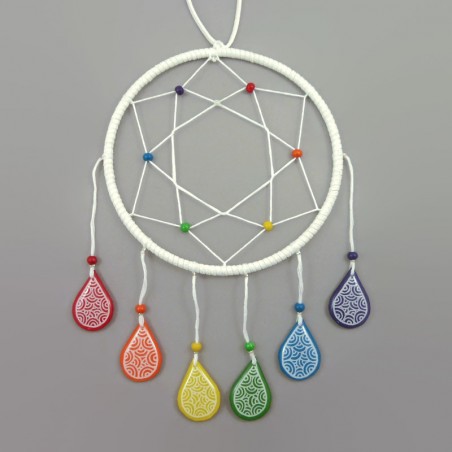 Small white dreamcatcher with droplets in the colors of the LGBT / gay pride