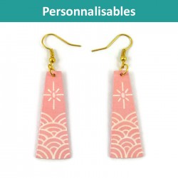 Customizable trapezium shaped earrings (colors to choose), with stylized sun and waves