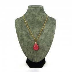 Red teardrop necklace with pink doodles