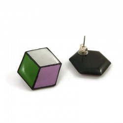 Eco-friendly hexagonal Genderqueer flag (purple, white and green) ear studs