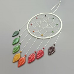 White dreamcatcher with fall leaves