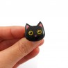 Bague réglable éco-responsable en forme de tête de chat noire
