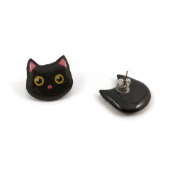 Eco-friendly black cat's head ear studs