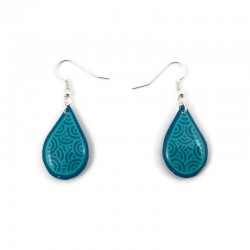 Turquoise blue droplets dangle earrings with aqua green doodles