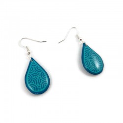 Boucles d'oreilles pendantes en forme de gouttelettes bleues turquoises aux volutes vertes d'eau