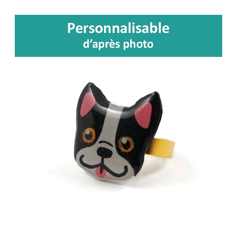 Customizable frenchie dog head ring