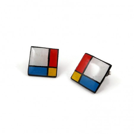 Squares ear studs in the style of Mondrian