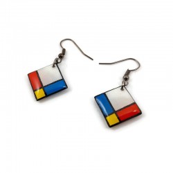 Squares dangle earrings in the style of Mondrian