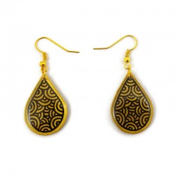 Golden teardrops dangle earrings with black doodles