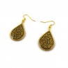 Golden teardrops dangle earrings with black doodles