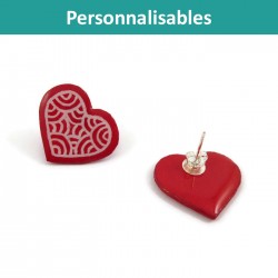 Customizable hearts ear studs with white doodles