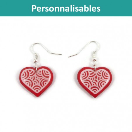 Boucles d'oreilles pendantes en forme de cœurs personnalisables dans la couleur de votre choix