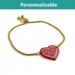 Customizable heart adjustable bracelet with white doodles