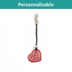 Customizable heart with white doodles bag charm made with hand-painted recycled CD by Savousépate