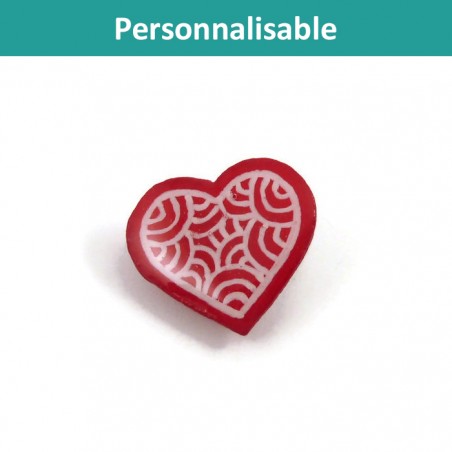 Customizable heart pin badge with white doodles