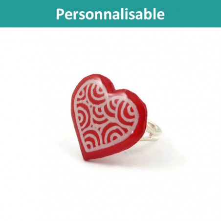 Customizable heart with white doodles asjustable ring