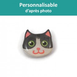 Pin's éco-responsable en forme de tête de chat, personnalisable d'après photo