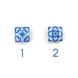 White and blue azulejo square pin badge