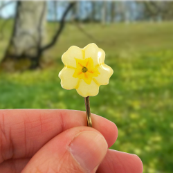 Pastel yellow primrose flower hair pin