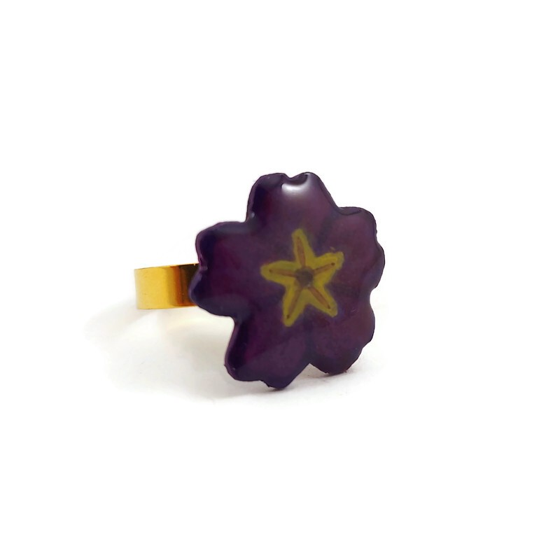 Purple primrose flower adjustable ring