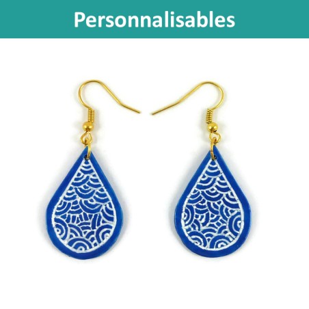 Customizable teardrops earrings (colors to choose) with white doodles