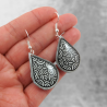 Eco-friendly silver teardrops dangle earrings with black doodles