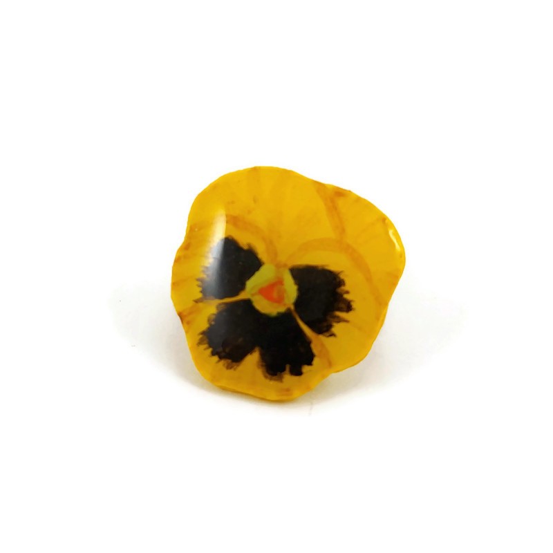 Eco-friendly yellow pansy flower pin badge