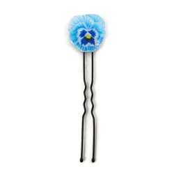 Pastel blue pansy flower bun pin