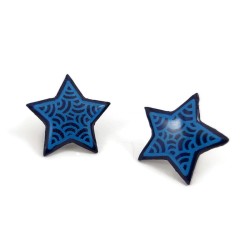 Puces d'oreille en forme d'étoiles bleues marine aux volutes bleues ciel