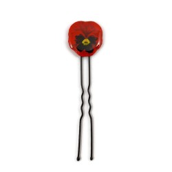Eco-friendly red pansy flower bun pin