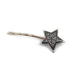 Eco-friendly hair pin in the form of silver star with black doodles