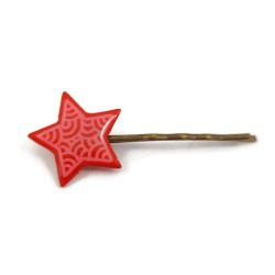 Eco-friendly hair pin in the form of red star with pink doodles