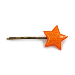 Eco-friendly hair pin in the form of orange star with pastel orange doodles