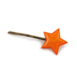 Épingle à cheveux éco-responsable en forme d'étoile orange aux volutes oranges claires