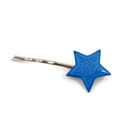 Eco-friendly hair pin in the form of sky blue star with pastel blue doodles