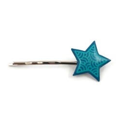 Épingle à cheveux éco-responsable en forme d'étoile bleue turquoise aux volutes vertes d'eau
