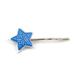 Eco-friendly hair pin in the form of white star with metallic blue doodles